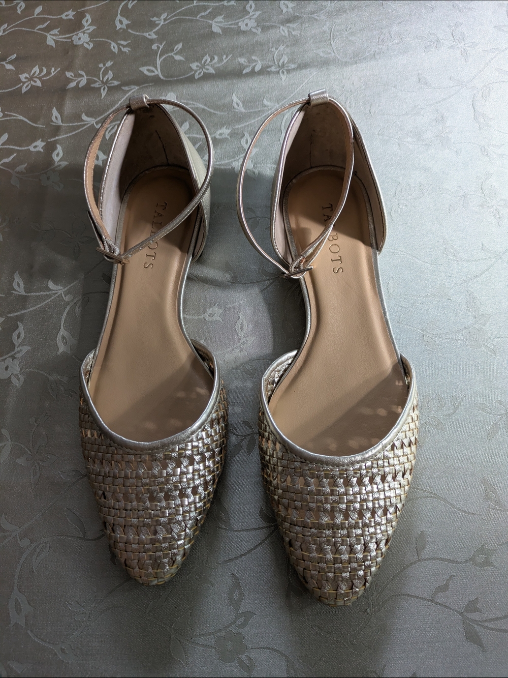 Talbots Metallic Woven Ankle-Strap Flats - Gold,size 7